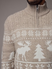 Neutral Fairisle Pattern Regular Fit Christmas Jumper - Image 5 of 9