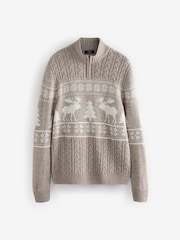 Neutral Fairisle Pattern Regular Fit Christmas Jumper - Image 7 of 9