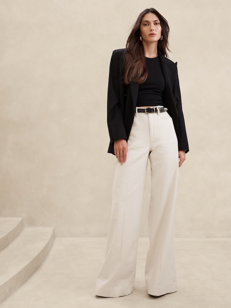 Banana Republic Cream Italian Linen Cotton Wide Leg Trousers - Image 1 of 1 Banana Republic Cream Italian Linen Cotton Wide Leg Trousers - Image 1 of 1