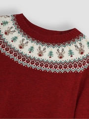 JoJo Maman Bébé Red Men's Reindeer Fair Isle Pattern Jumper - Image 4 of 4