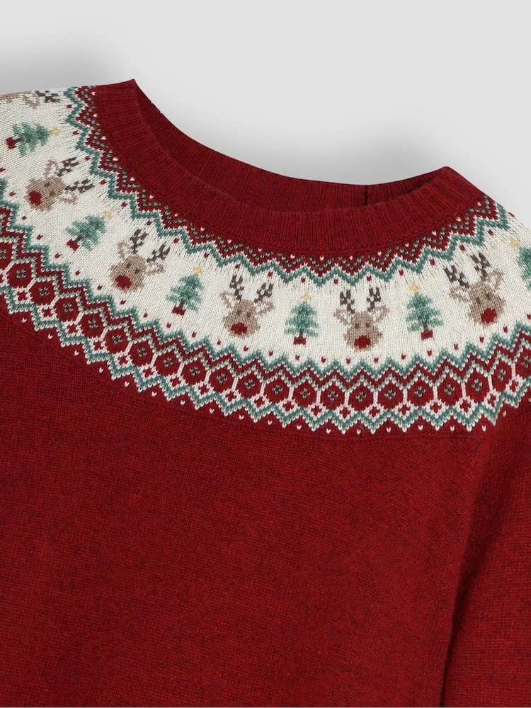 JoJo Maman Bébé Red Men's Reindeer Fair Isle Pattern Jumper - Image 4 of 4