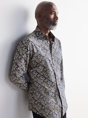 Charcoal Grey Paisley Slim Fit Signature Single Cuff 100% Cotton Formal Shirt - Image 1 of 7