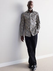 Charcoal Grey Paisley Slim Fit Signature Single Cuff 100% Cotton Formal Shirt - Image 2 of 7