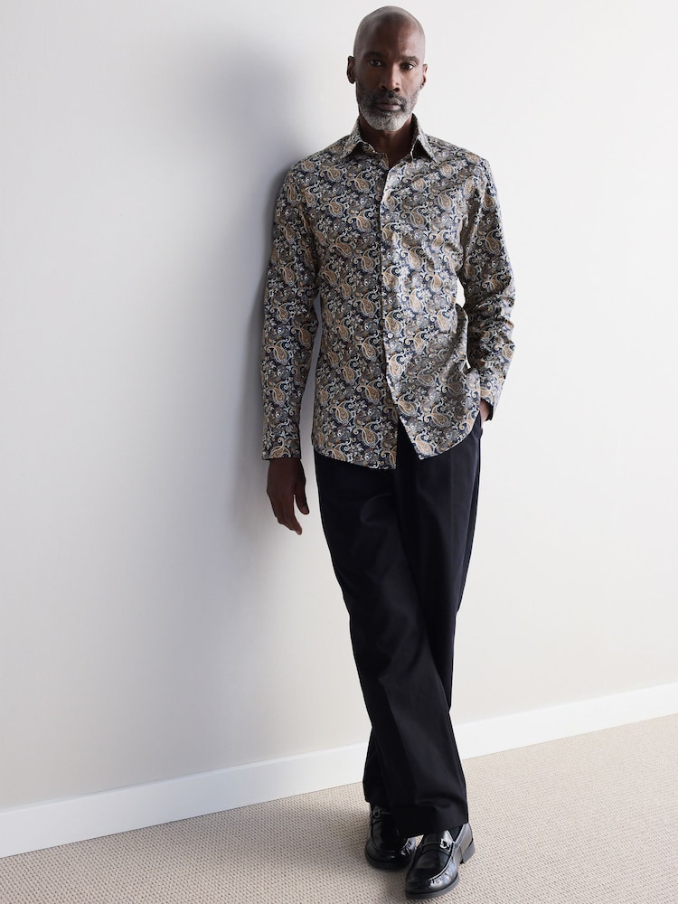 Charcoal Grey Paisley Slim Fit Signature Single Cuff 100% Cotton Formal Shirt - Image 2 of 7