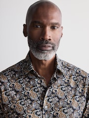 Charcoal Grey Paisley Slim Fit Signature Single Cuff 100% Cotton Formal Shirt - Image 3 of 7