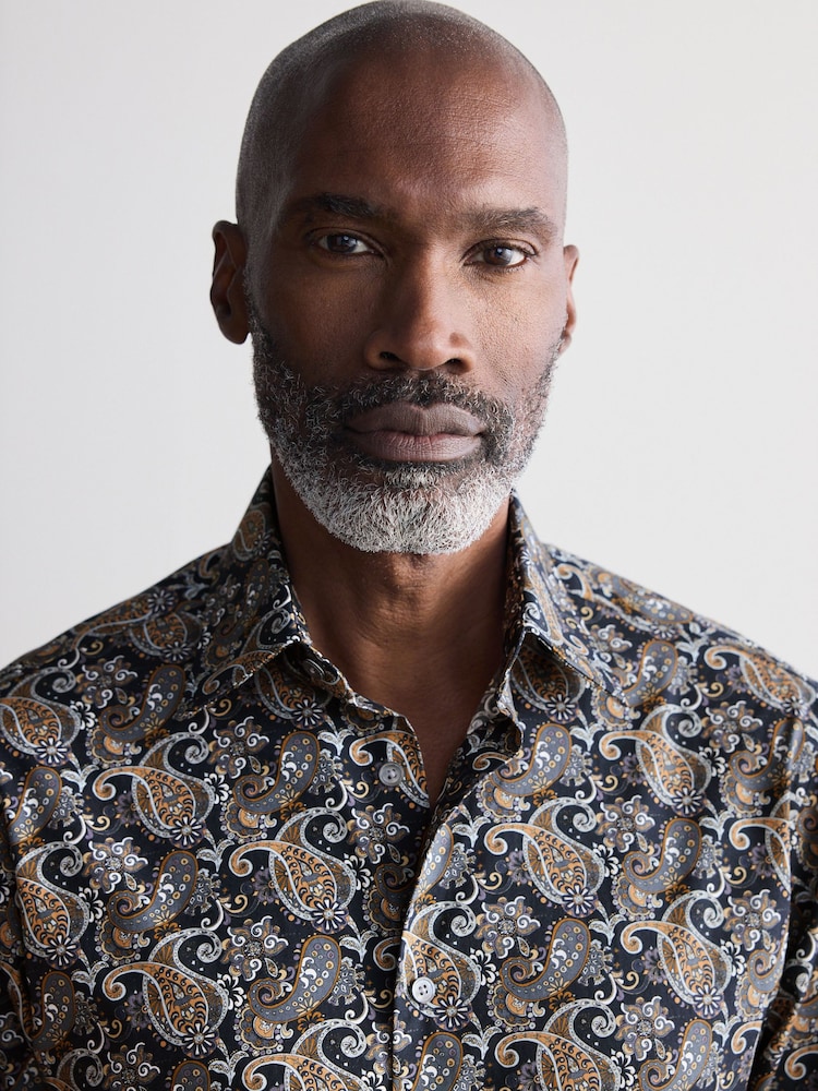 Charcoal Grey Paisley Slim Fit Signature Single Cuff 100% Cotton Formal Shirt - Image 3 of 7