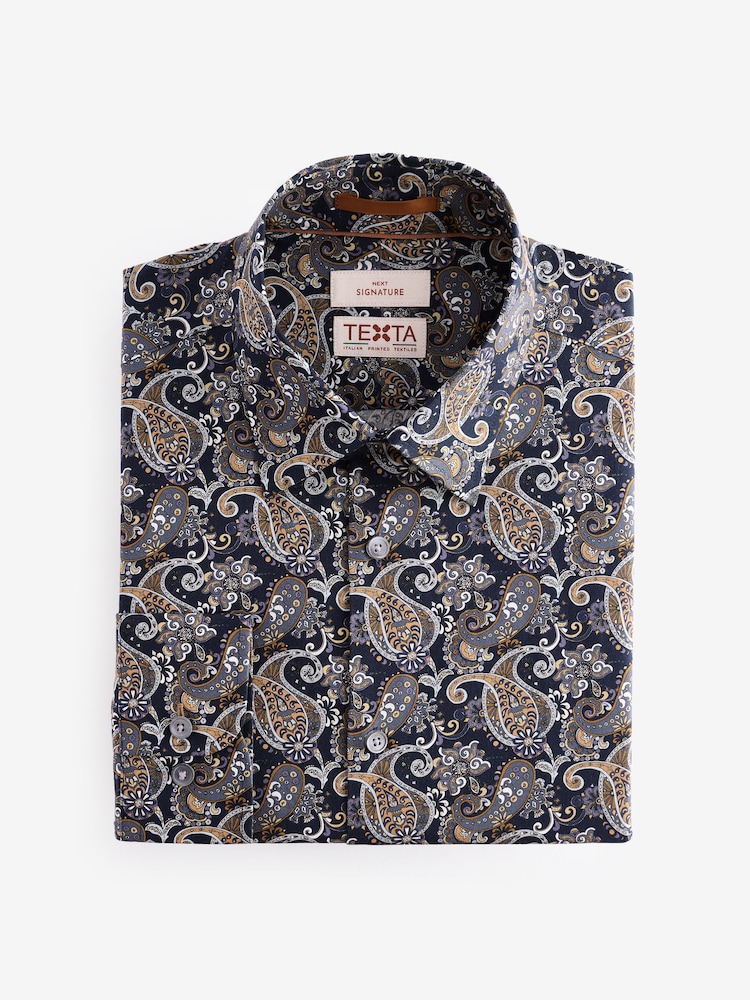 Charcoal Grey Paisley Slim Fit Signature Single Cuff 100% Cotton Formal Shirt - Image 5 of 7