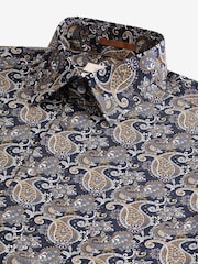 Charcoal Grey Paisley Slim Fit Signature Single Cuff 100% Cotton Formal Shirt - Image 6 of 7