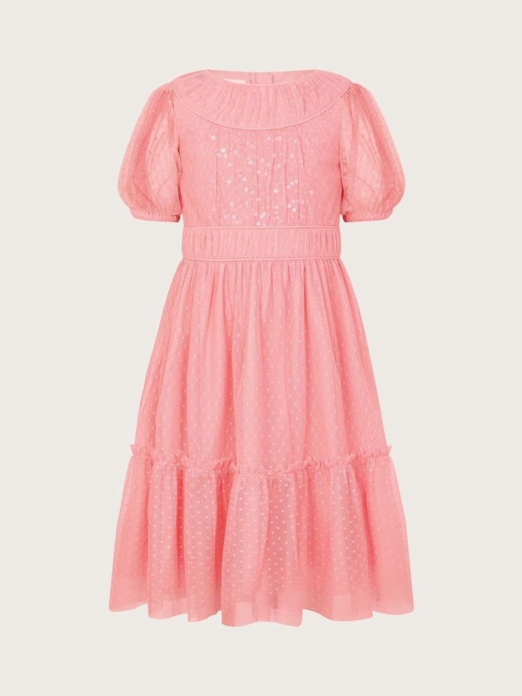 Monsoon Orange Darcy Sequin Gathered Dress - Image 1 of 3