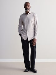 Neutral Brown Slim Fit Signature Cotton And Cashmere Blend Single Cuff Shirt - Image 2 of 9