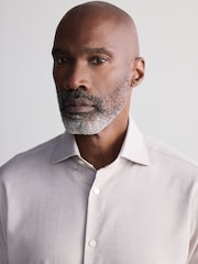 Neutral Brown Slim Fit Signature Cotton And Cashmere Blend Single Cuff Shirt - Image 3 of 9