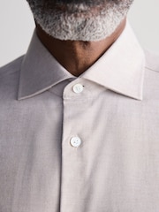 Neutral Brown Slim Fit Signature Cotton And Cashmere Blend Single Cuff Shirt - Image 6 of 9