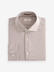 Neutral Brown Slim Fit Signature Cotton And Cashmere Blend Single Cuff Shirt - Image 7 of 9