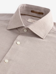 Neutral Brown Slim Fit Signature Cotton And Cashmere Blend Single Cuff Shirt - Image 9 of 9