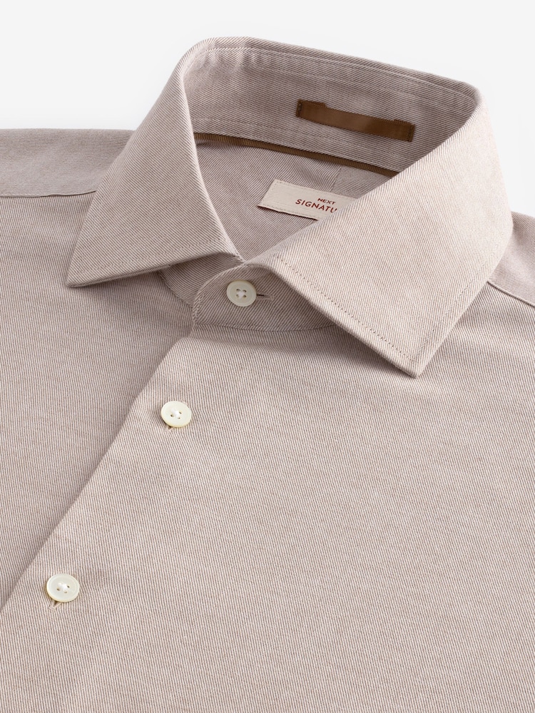 Neutral Brown Slim Fit Signature Cotton And Cashmere Blend Single Cuff Shirt - Image 9 of 9