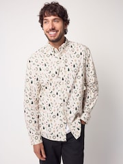 White Wreath Long Sleeve Christmas Print 100% Cotton Oxford Shirt - Image 1 of 8