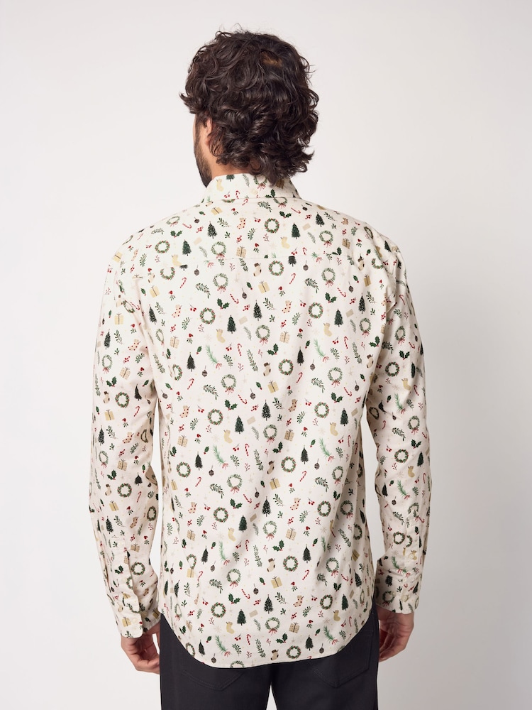 Alb Coroniță - Mânecă lungă Crăciun Imprimeu 100% Cotton Oxford Cămăși - Image 3 of 8