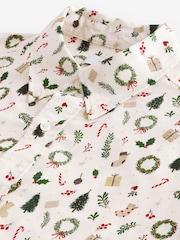 White Wreath Long Sleeve Christmas Print 100% Cotton Oxford Shirt - Image 4 of 8