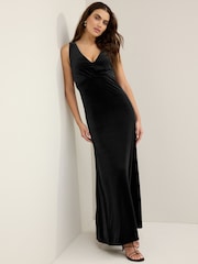 Black V-Neck Velvet Maxi Dress - Image 2 of 7
