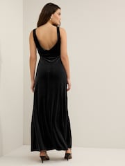 Black V-Neck Velvet Maxi Dress - Image 3 of 7