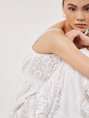Apricot White 100% Cotton Embroidered Boho Tiered Maxi Dress - Image 5 of 5