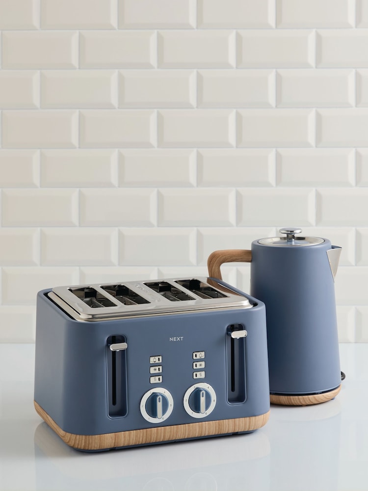 Blue Bronx Wood Effect 4 Slice Toaster - Image 2 of 7 Blue Bronx Wood Effect 4 Slice Toaster - Image 2 of 7