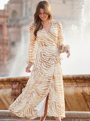 Sosandar Brown Animal Print Blouson Sleeve Wrap Maxi Dress - Image 2 of 5