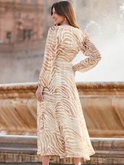 Sosandar Brown Animal Print Blouson Sleeve Wrap Maxi Dress - Image 3 of 5