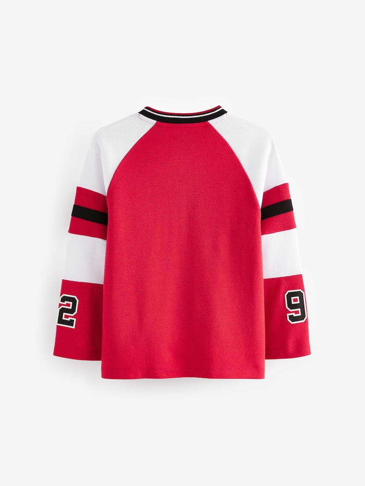 Red 100% Cotton Long Sleeve Varsity T-Shirt (3-16yrs) - Image 2 of 4