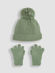 JoJo Maman Bébé Khaki Rib Hat And Gloves Set - Image 1 of 4