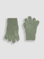 JoJo Maman Bébé Khaki Rib Hat And Gloves Set - Image 3 of 4