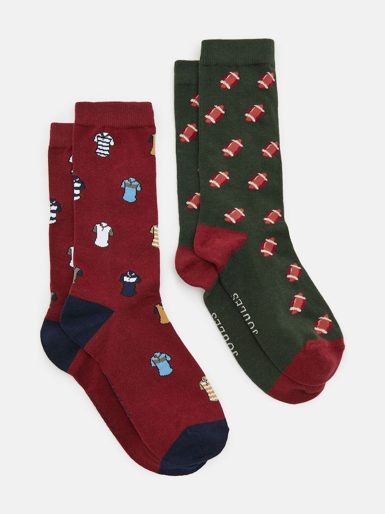 Joules Men's Kingsbury Red/Green 2 Pack Socks (size 7-12) - Image 1 of 3