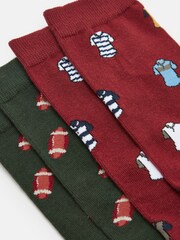 Joules Men's Kingsbury Red/Green 2 Pack Socks (size 7-12) - Image 2 of 3