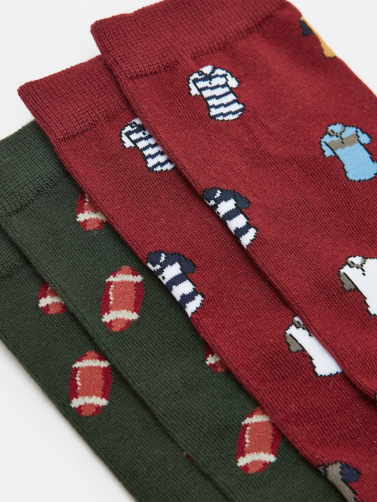 Joules Men's Kingsbury Red/Green 2 Pack Socks (size 7-12) - Image 2 of 3