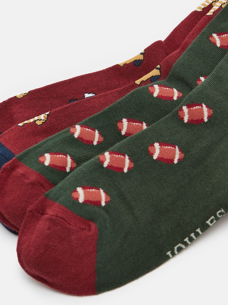 Joules Men's Kingsbury Red/Green 2 Pack Socks (size 7-12) - Image 3 of 3