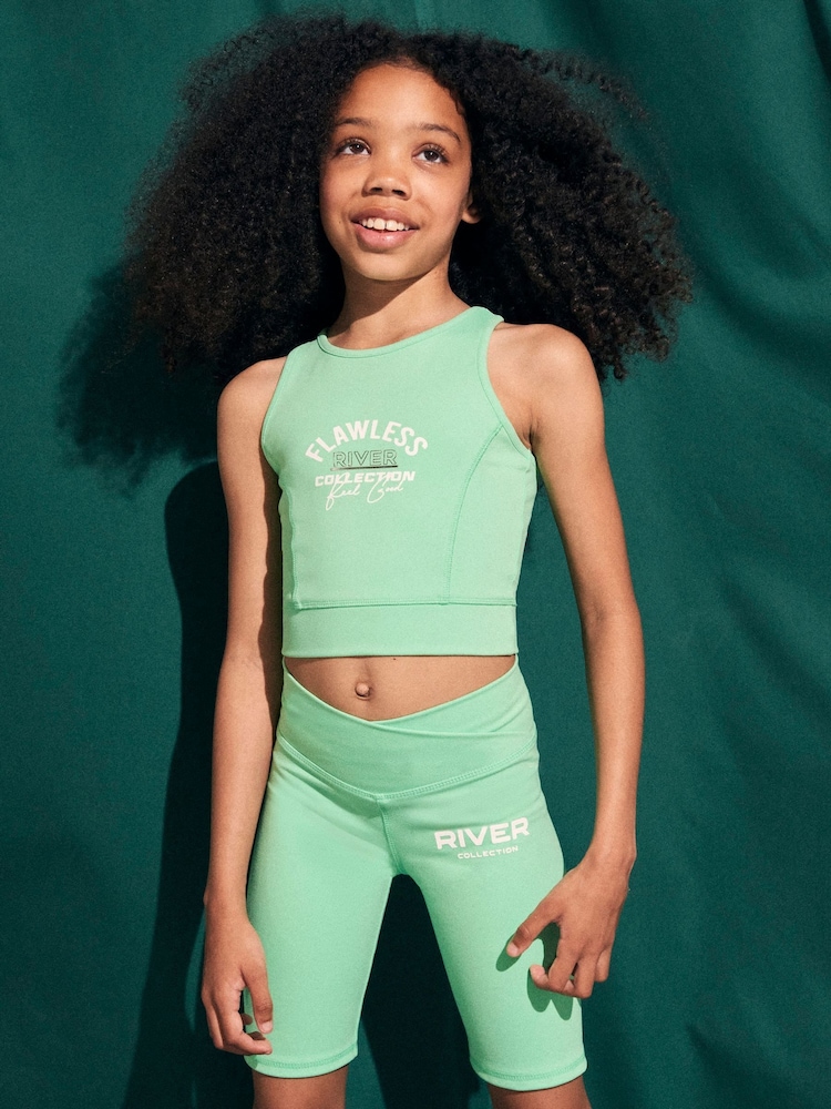 River Island Green Girls 100% Cotton Active Graphic Tank Set - Image 1 of 4