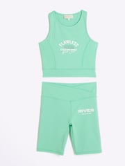 River Island Green Girls 100% Cotton Active Graphic Tank Set - Image 2 of 4