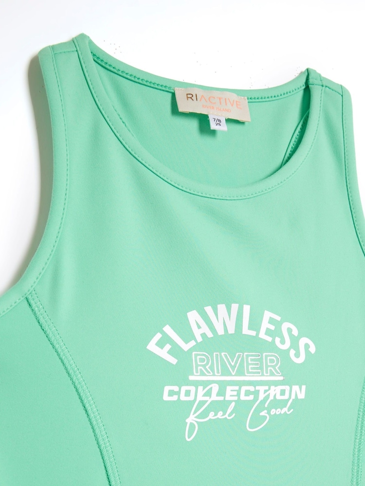 River Island Green Girls 100% Cotton Active Graphic Tank Set - Image 4 of 4