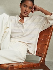 Reiss Neutral/Ivory Olivia Linen-Cotton Striped Henley Top - Image 1 of 6