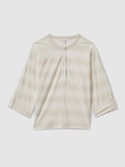 Reiss Neutral/Ivory Olivia Linen-Cotton Striped Henley Top - Image 2 of 6