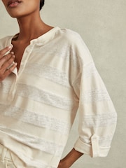 Reiss Neutral/Ivory Olivia Linen-Cotton Striped Henley Top - Image 4 of 6