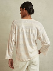 Reiss Neutral/Ivory Olivia Linen-Cotton Striped Henley Top - Image 5 of 6
