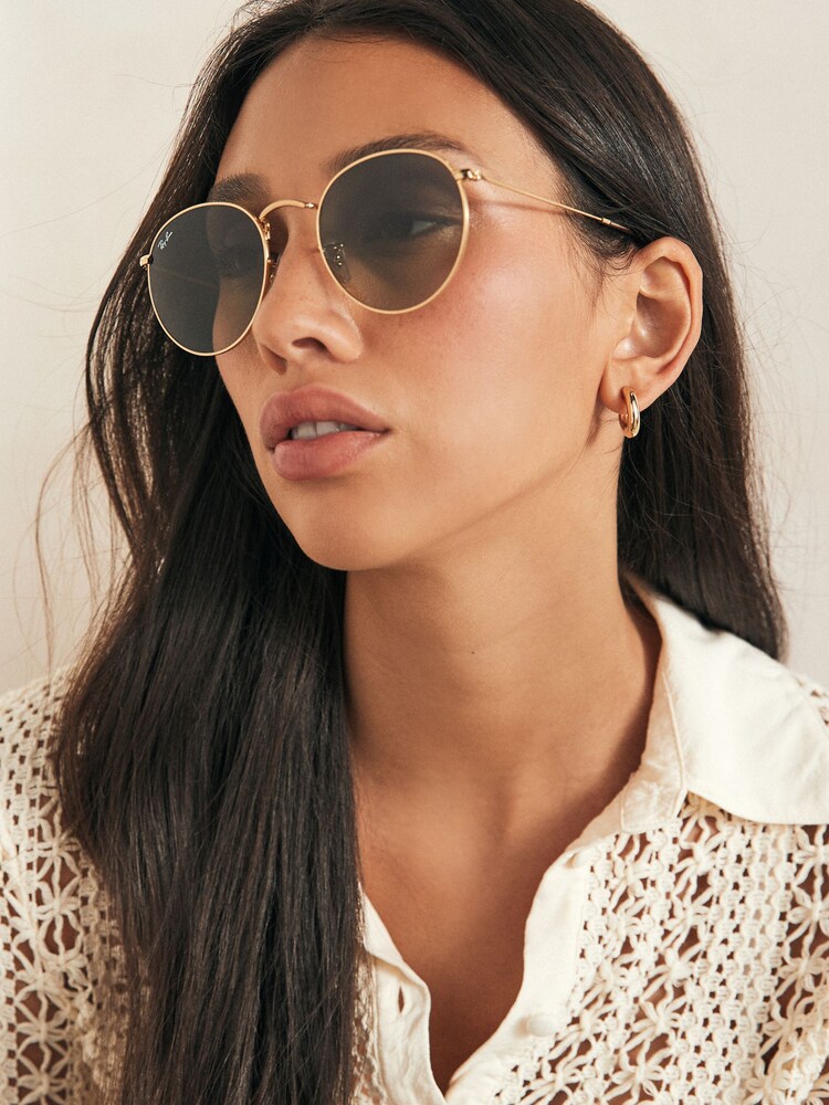 Ray-Ban Gold Tone Round Metal Rb3447 Sunglasses - Image 1 of 8