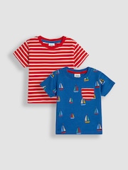 JoJo Maman Bébé T-Shirts mit Segelboot-Print und Streifen 2er-Pack - Bild 1 von 5