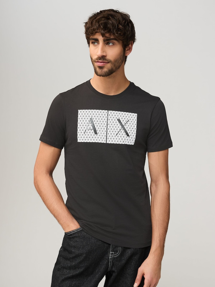 Armani Exchange Rubberised Logo Black 100% Cotton T-Shirt - Image 1 of 5