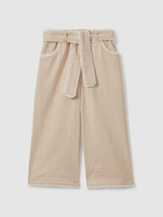 Reiss Cream Emilie 4-9 yrs Textured Lace Trim Trousers - Image 2 of 4