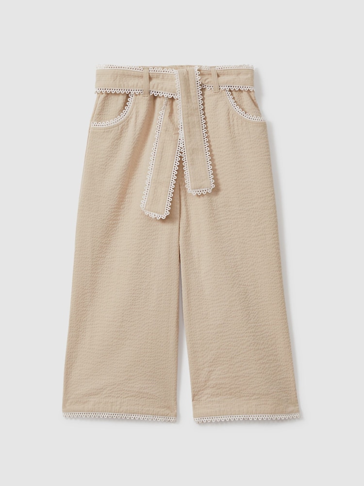 Reiss Cream Emilie 4-9 yrs Textured Lace Trim Trousers - Image 2 of 4