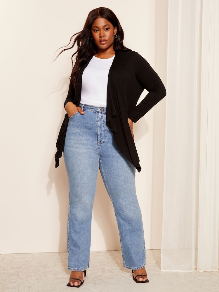 Curves Like These Black Waterfall Cardigan - Image 2 of 4 Curves Like These Black Waterfall Cardigan - Image 2 of 4