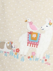 JoJo Maman Bébé Natural Llama Print Appliqué 100% Cotton T-Shirt - Image 3 of 3