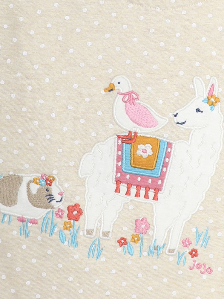 JoJo Maman Bébé Natural Llama Print Appliqué 100% Cotton T-Shirt - Image 3 of 3